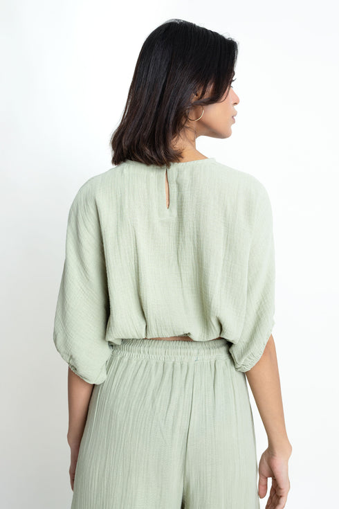The Olive Seersucker Cropped Blouse
